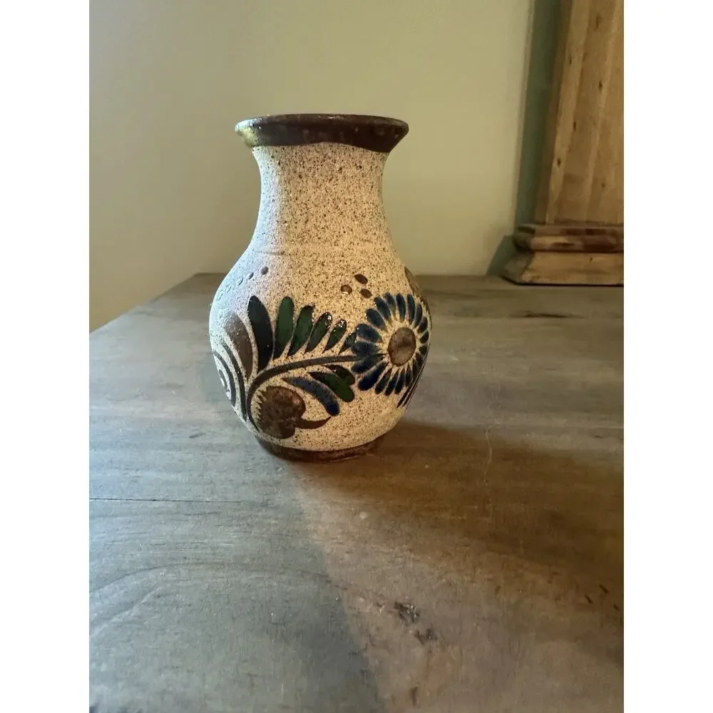 Vintage Mexico Tonala Sandstone Pottery Bud Vase 3.75”T Folk Art
